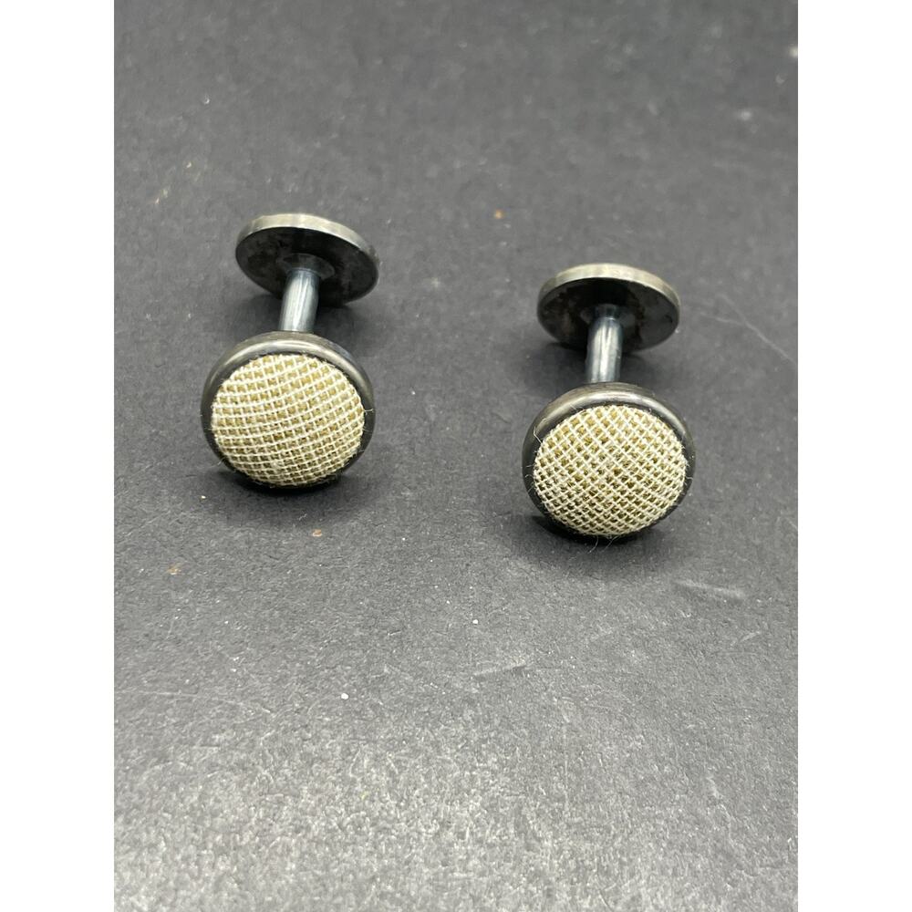 Vintage Hugo Boss Signed Silver Tone Woven Fabric Round Men's Cuff Link